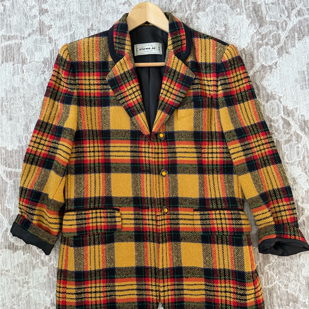 Vintage Yellow and Black Plaid Blazer